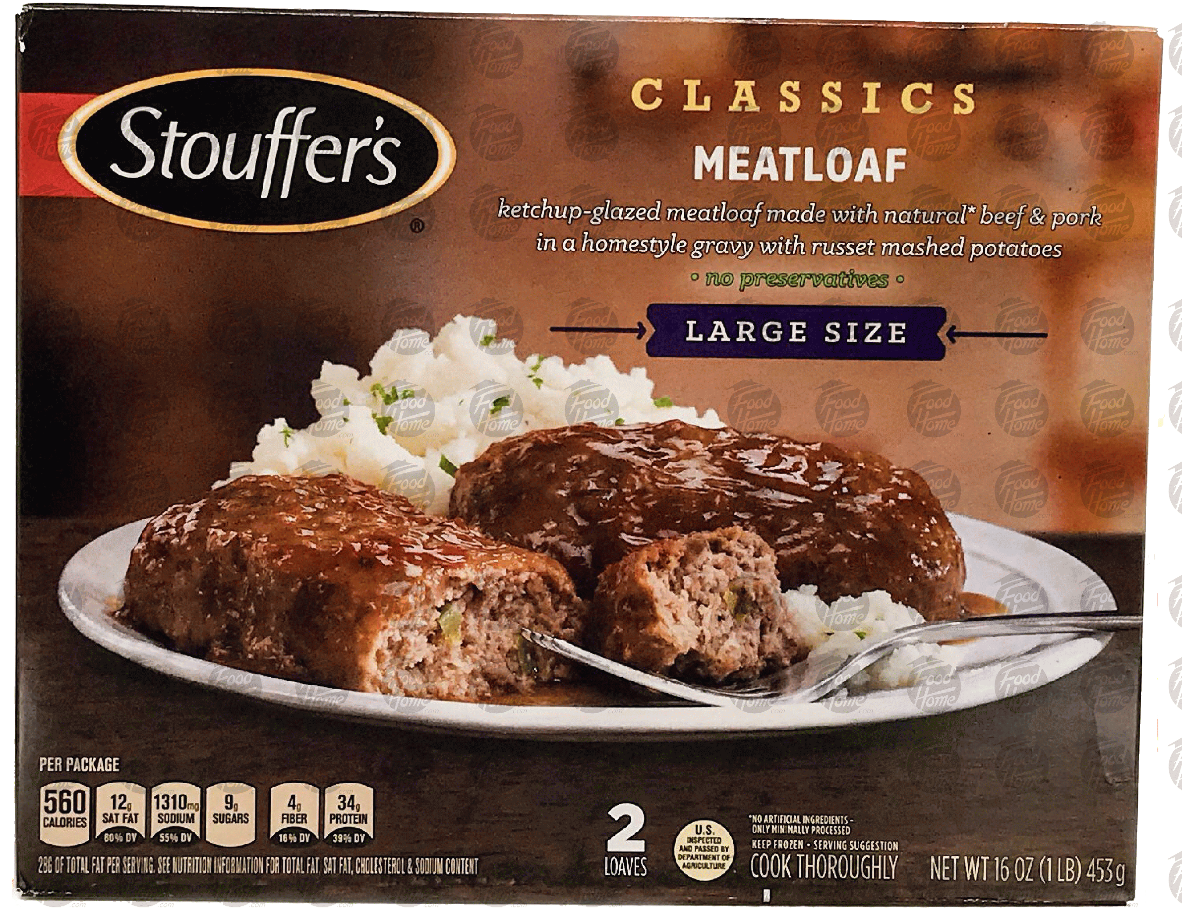 Stouffer's Satisfying Servings ketchup-glazed meatloaf in a homestyle gravy with russet mashed potatoes, 2 loaves Full-Size Picture